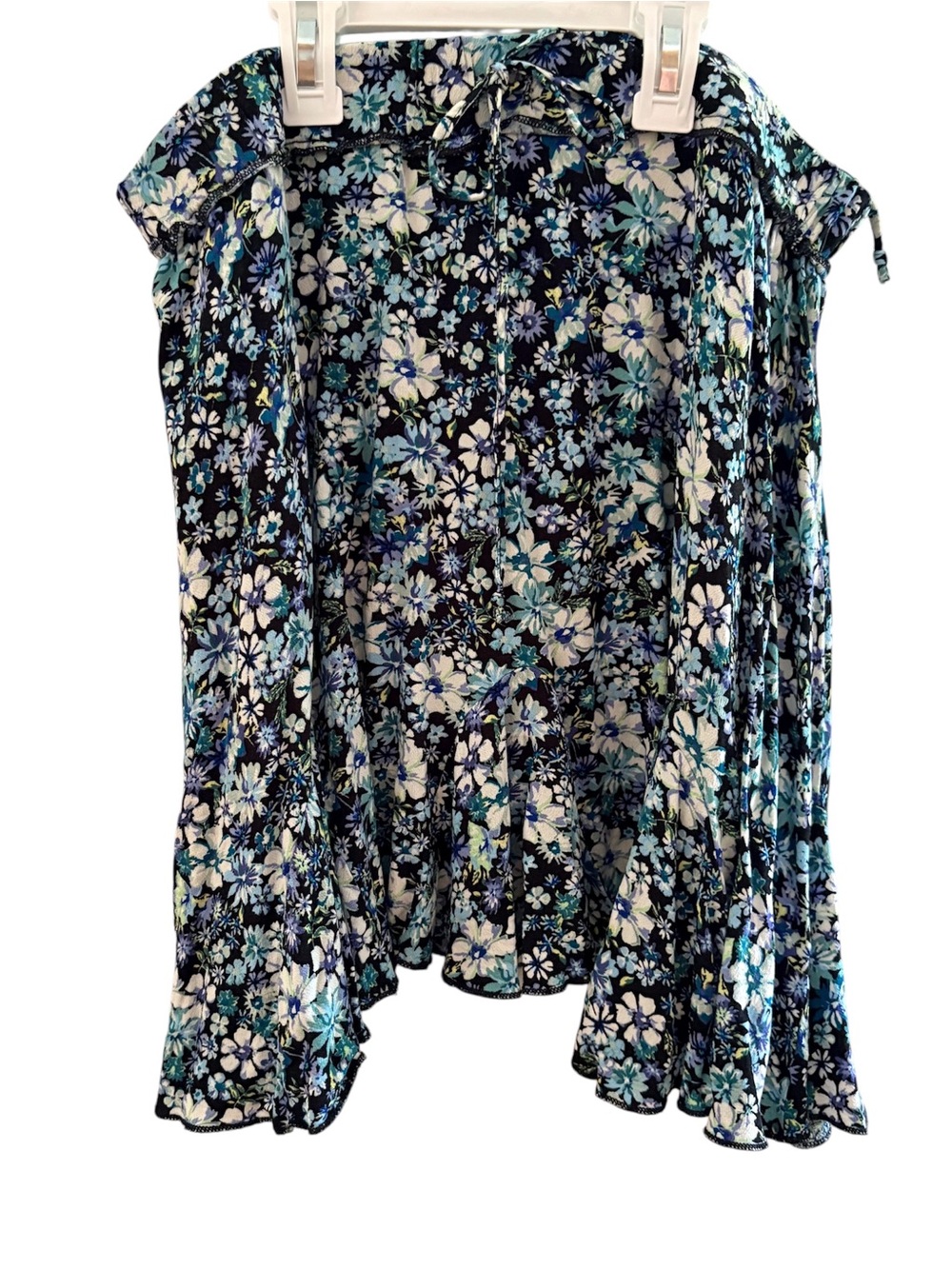 Wild Fable Large Blue Green Floral Mini Skirt Elastic Waist Drawstring Rayon